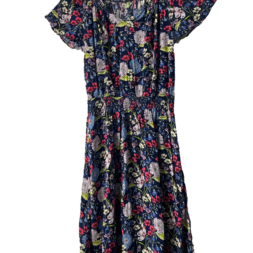 Talbots Navy Floral V-Neck Dress